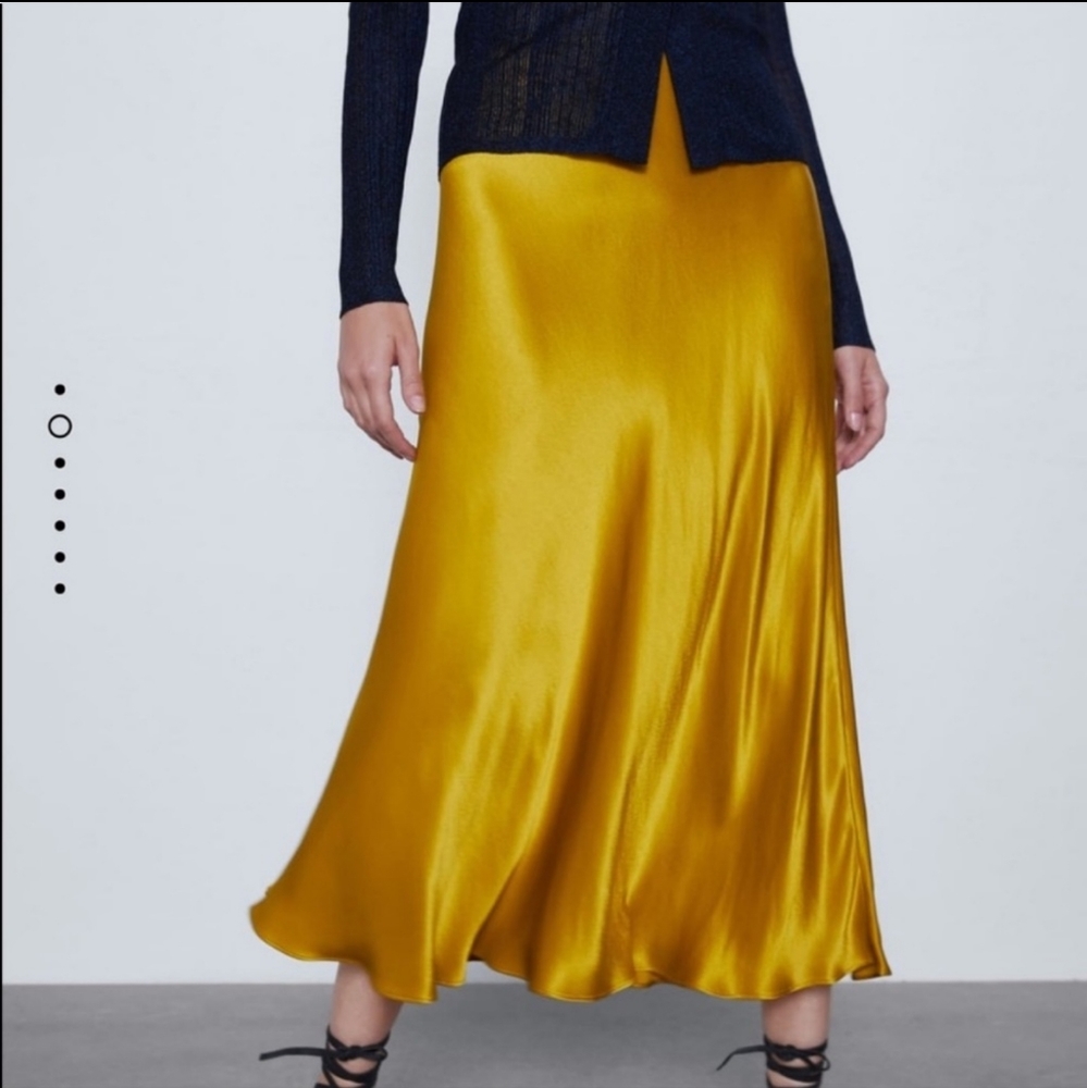 Zara XS Silk Stain A-Line Maxi Skirt Elastic Waist - Picture 8 of 9